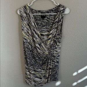 NIC+ZOE‎ Women's Black, White, and Green Patterned Blouse